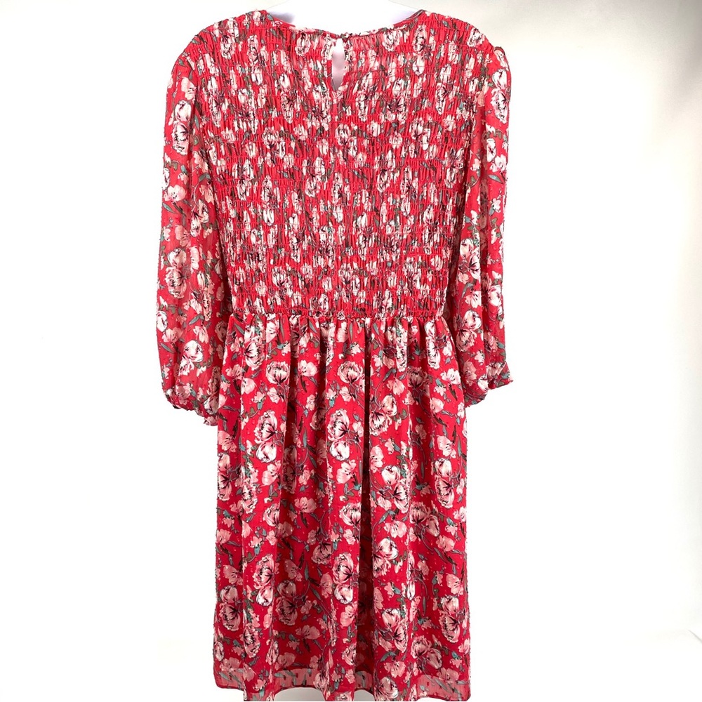 Eliane Rose smocked 3/4 sleeve pink floral print dress sz Med - Picture 3 of 14